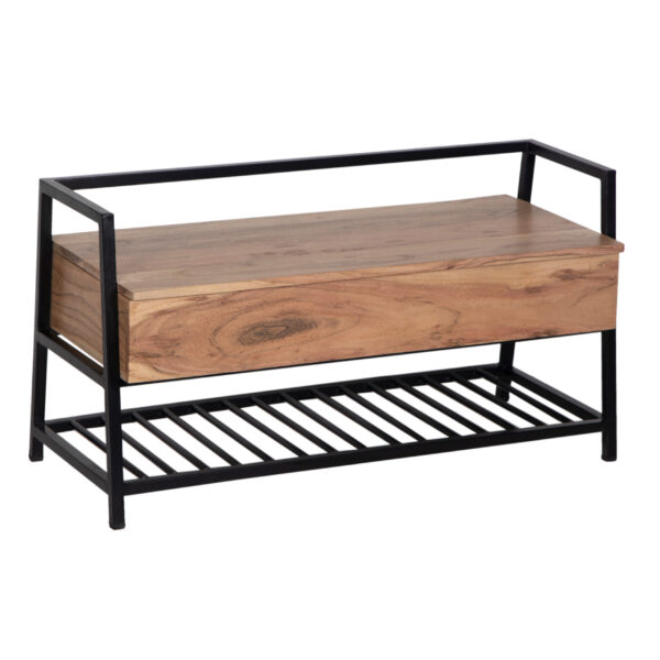 Mocha Metal With Acacia Storge Box Bench