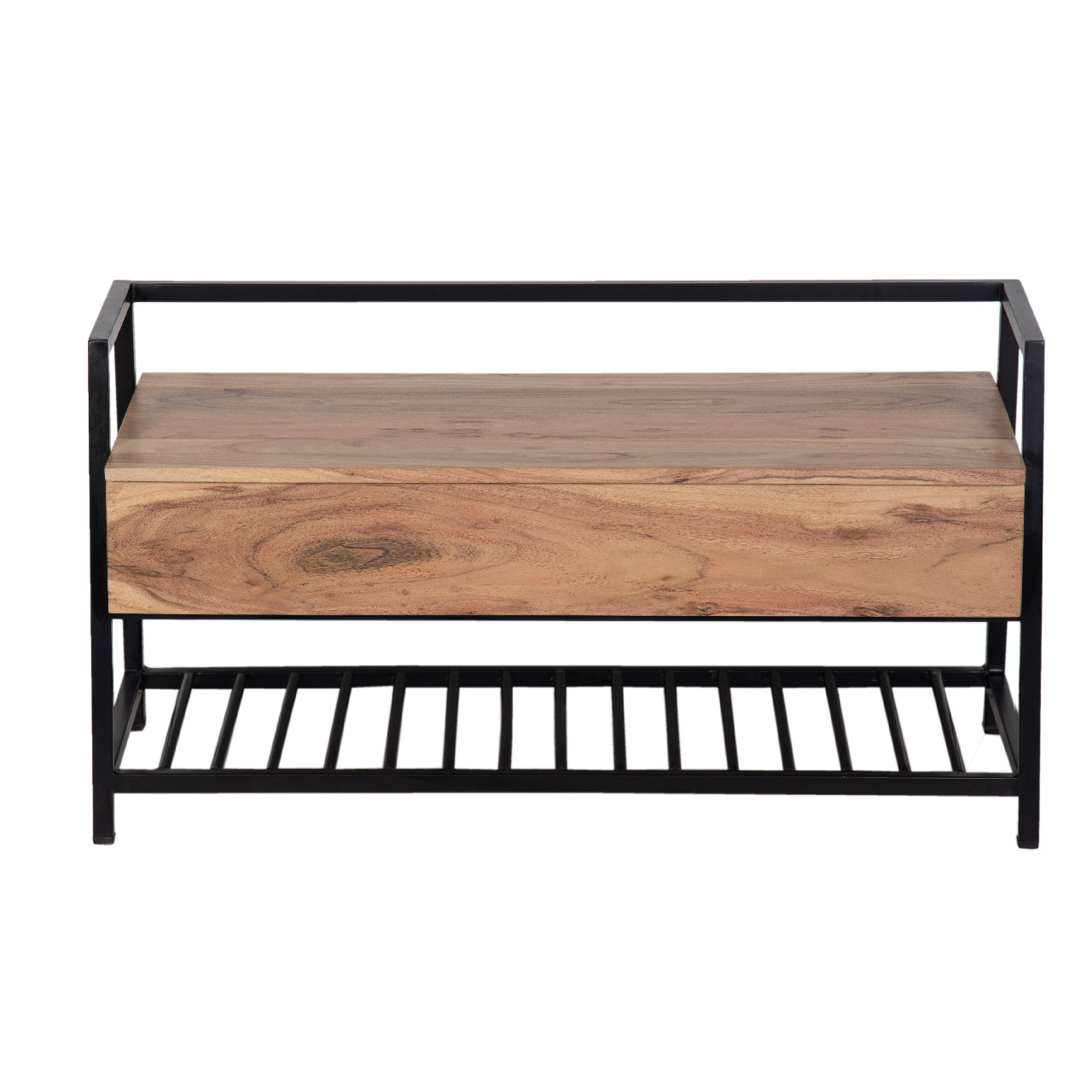 Mocha Metal With Acacia Storge Box Bench