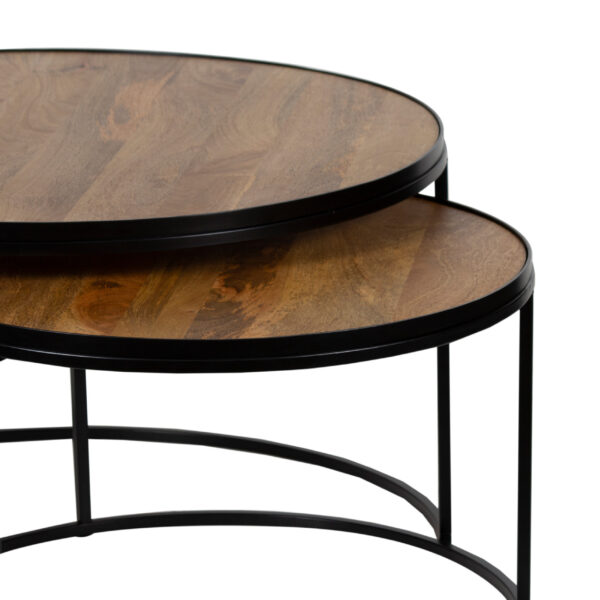 Nested Mango Wood Top Metal Base Set of 2 Tables