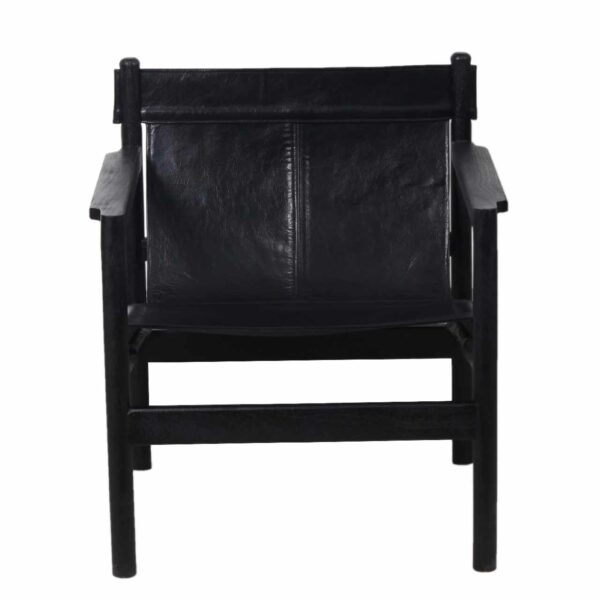 Nolan Acacia Wood Black Buff Leather Sling Chair