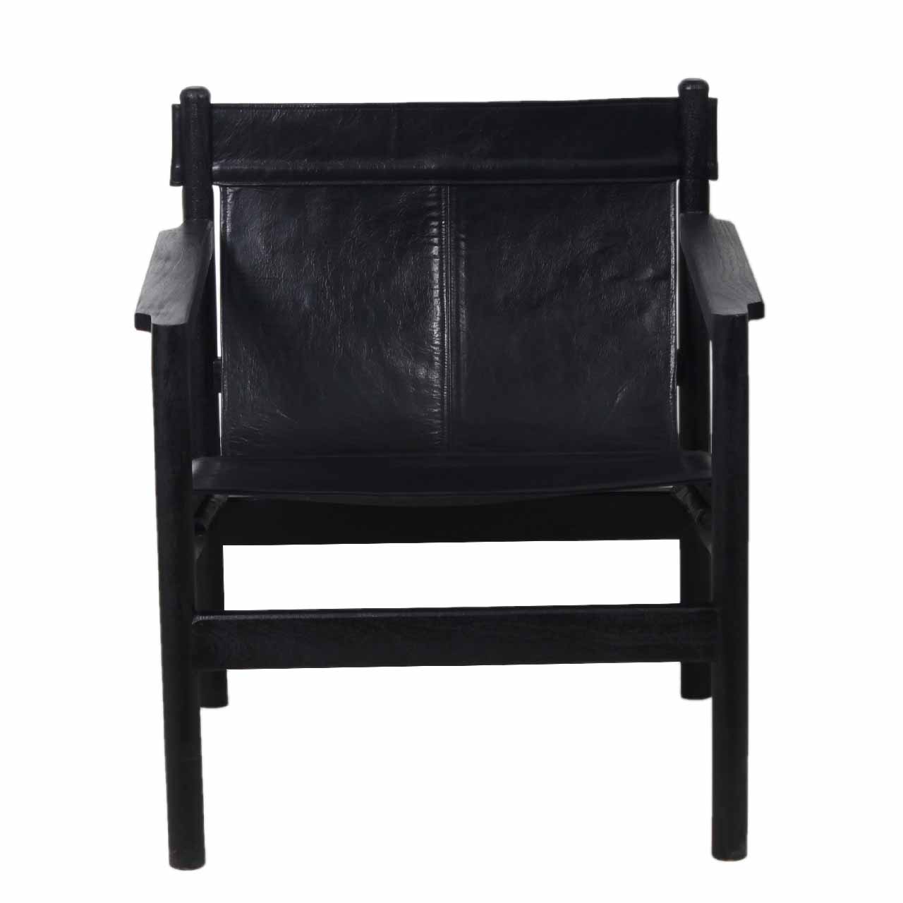 Nolan Acacia Wood Black Buff Leather Sling Chair