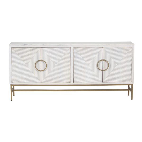 Nolan Mango Wood Metal Stand 4 Door Sideboard With Marble Top