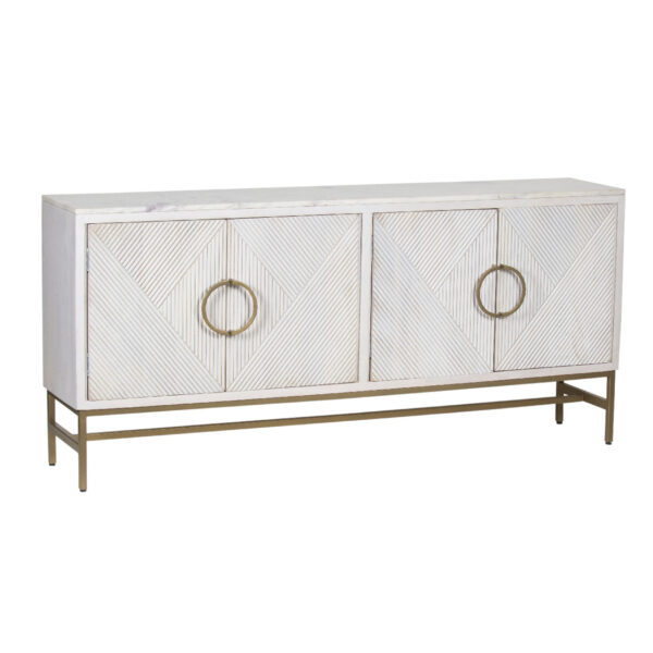 Nolan Mango Wood Metal Stand 4 Door Sideboard With Marble Top