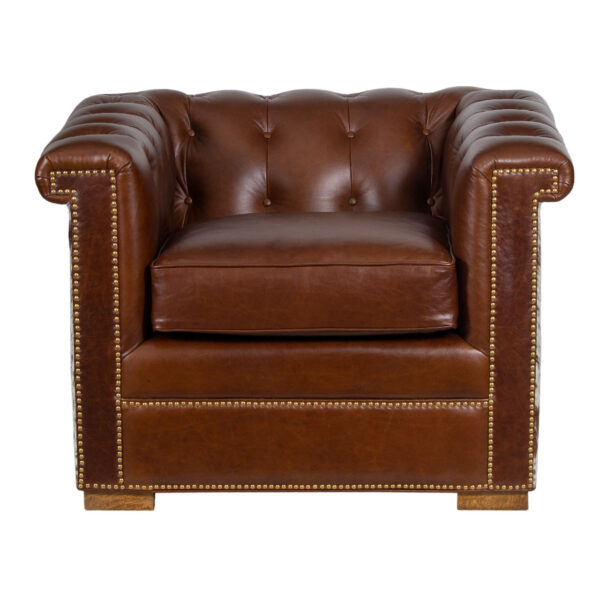 Nuevo Chesterfield Brompton Buff Leather Brown Hide 1 Seater