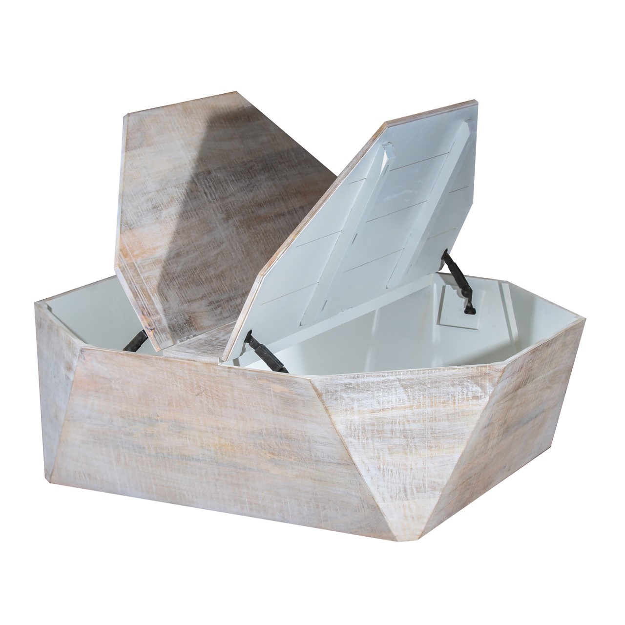 Octagonal Mango Wood Coffee Table With Storage A