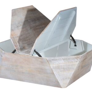 Octagonal Mango Wood Coffee Table With Storage B