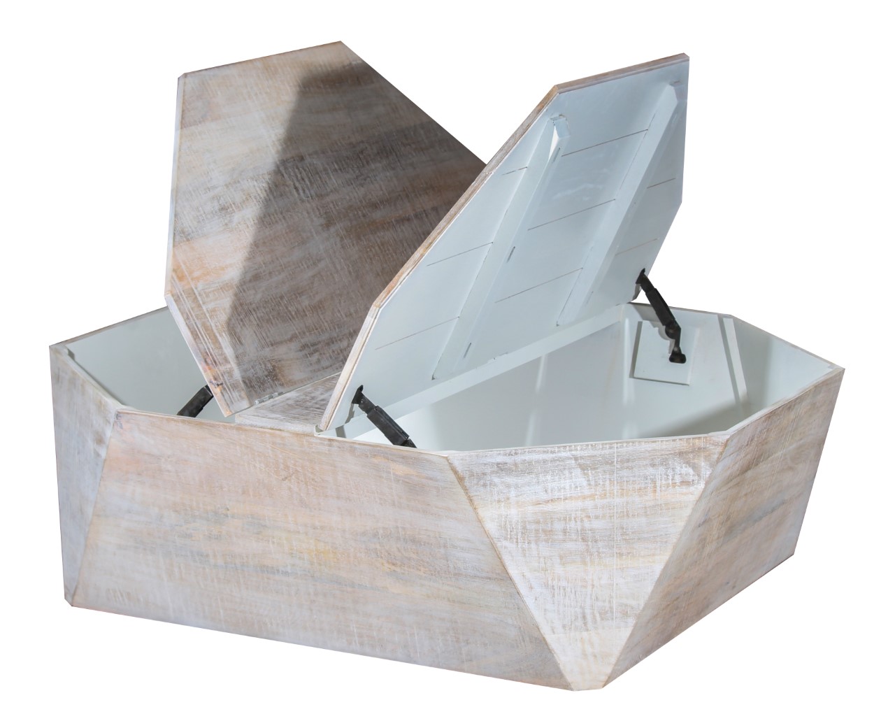 Octagonal Mango Wood Coffee Table With Storage B