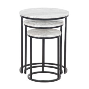 Orbit Metal Base With Toronto Marble Top Set of 3 Nested Side Table – Toronto Grey
