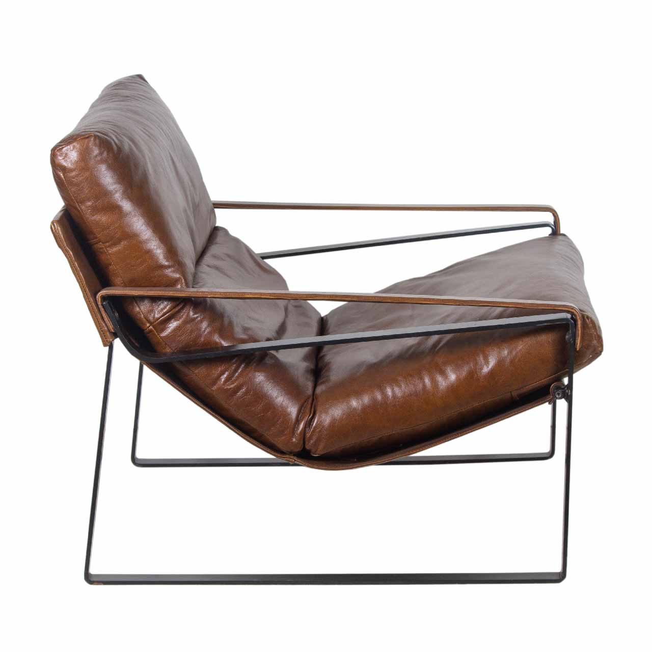 Porgabi Metal Brown Buff Leather Lounge Chair