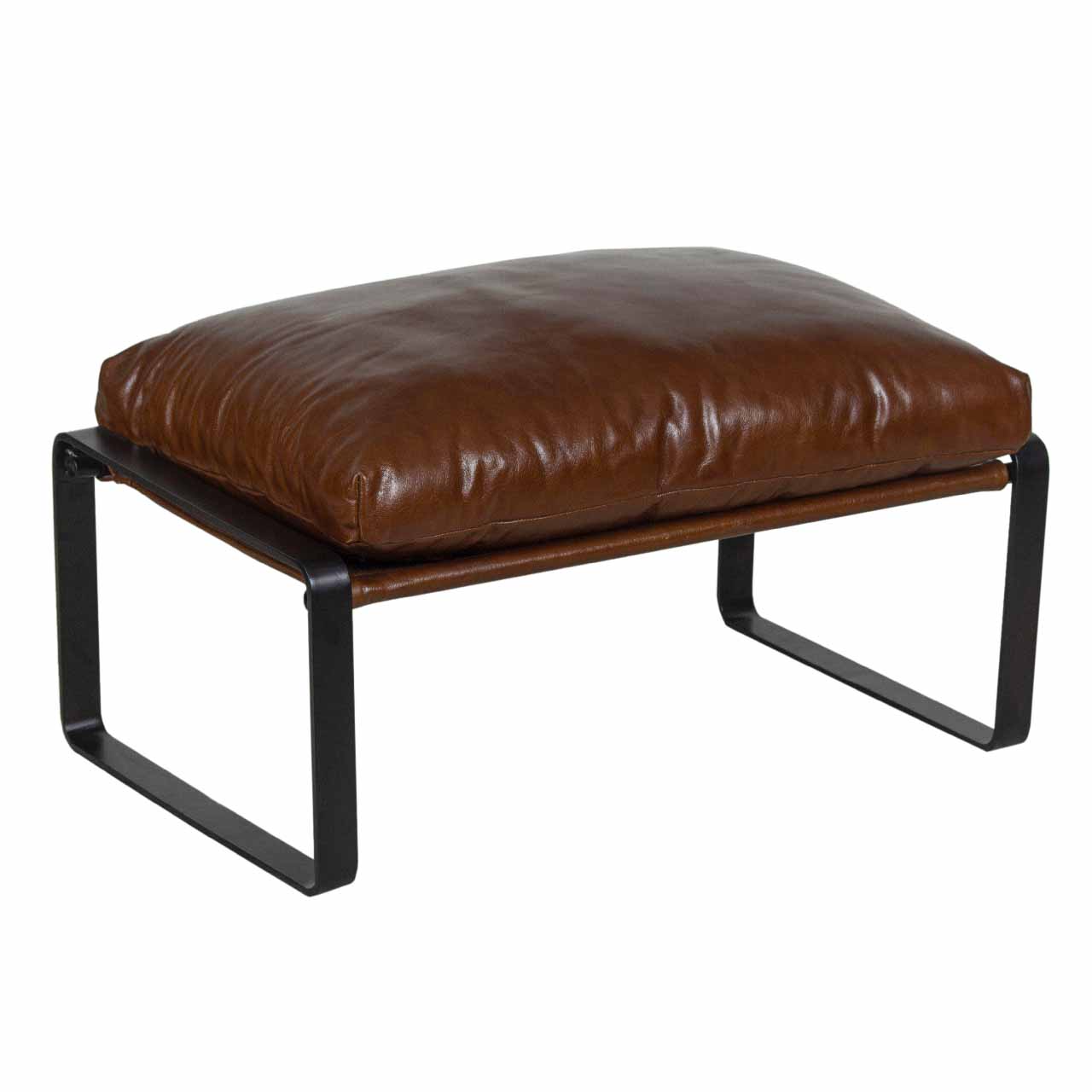 Porgabi Metal Brown Buff Leather Ottoman