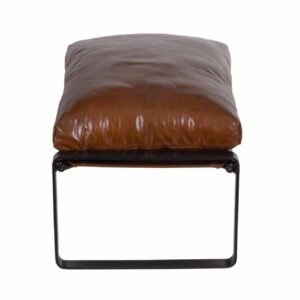 Porgabi Metal Brown Buff Leather Ottoman