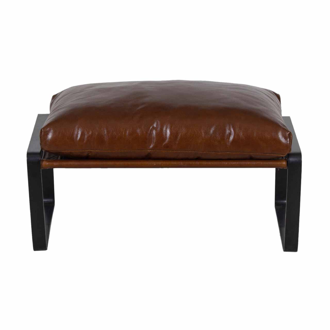 Porgabi Metal Brown Buff Leather Ottoman