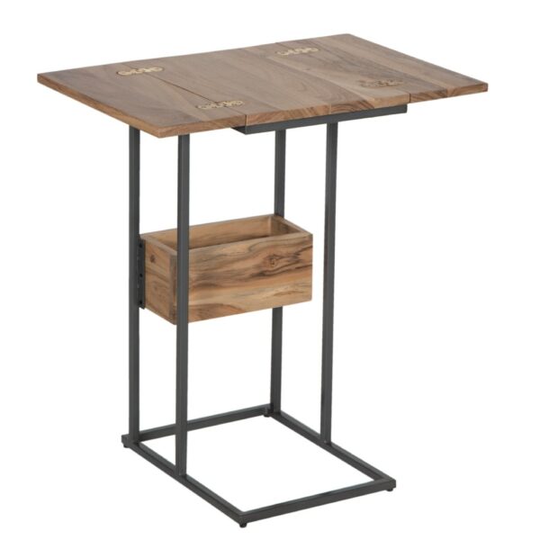 Quinn Foldable Leaves Acacia Wood Metal  Table Set of 2