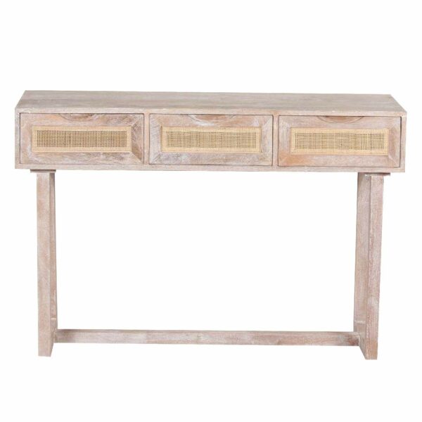 Rattan 3 Drawer Mango Wood Console Table