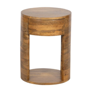 Rondo Mango Wood 1 Drawer Round Side Table – Cognac