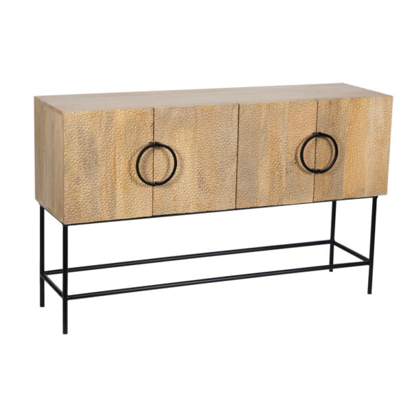 Roya Mango Wood Metal Stand 4 Door Cabinet