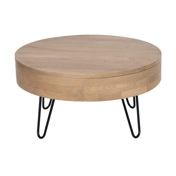 Sonja Mango Wood Storage Round Coffee Table With Hair Pin Legs