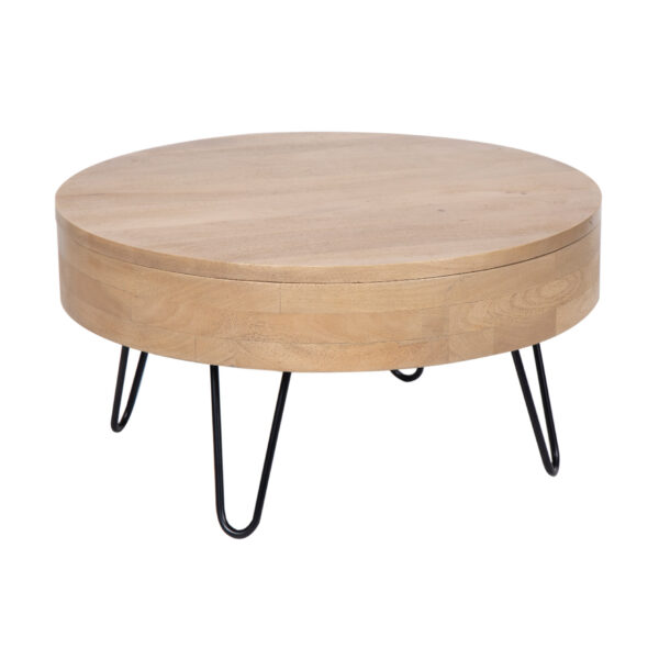 Sonja Mango Wood Storage Round Coffee Table With Hair Pin Legs