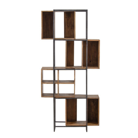 Space Mango Rough Wood Metal Frame 10 Compartment Bookshelf