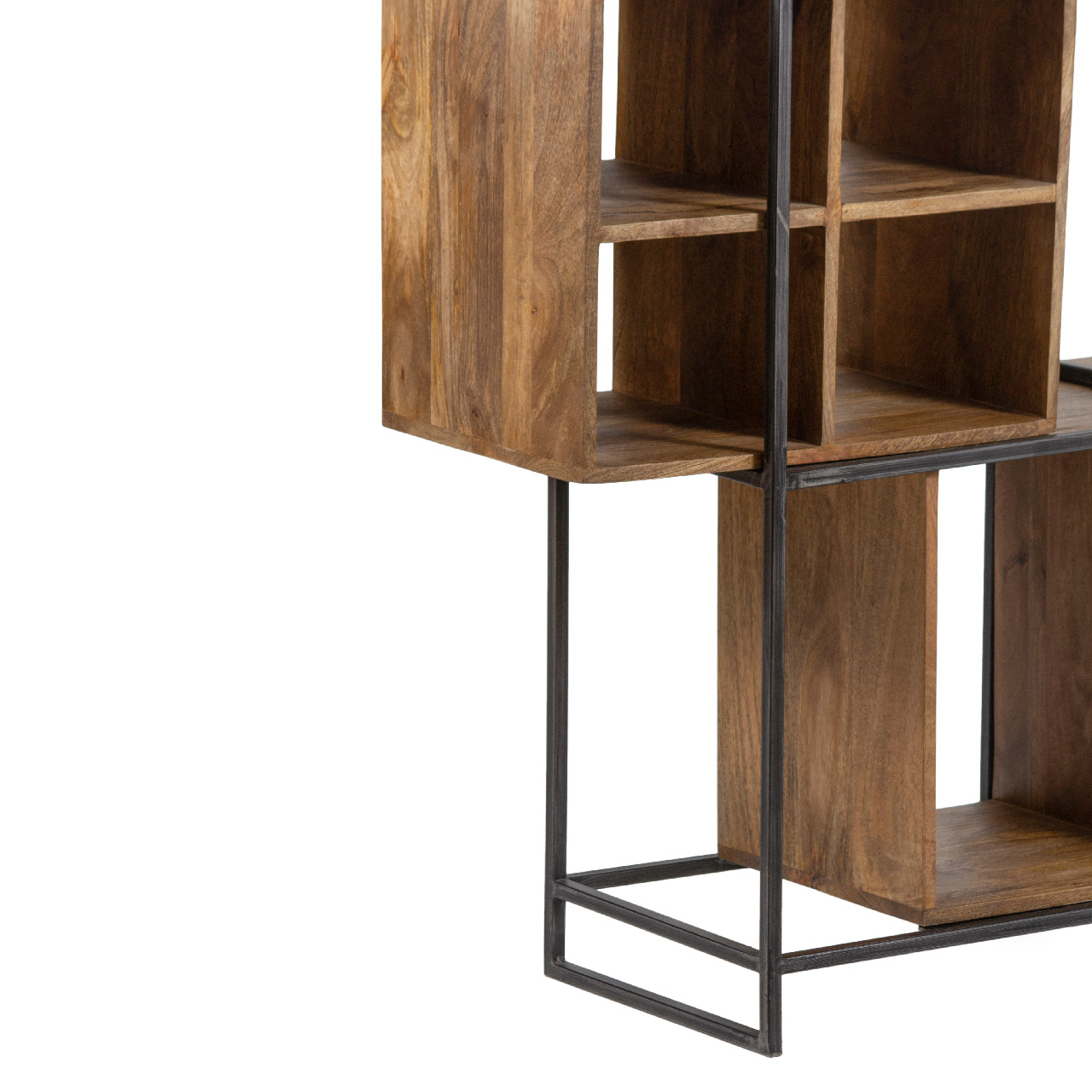 Space Mango Rough Wood Metal Frame 10 Compartment Bookshelf