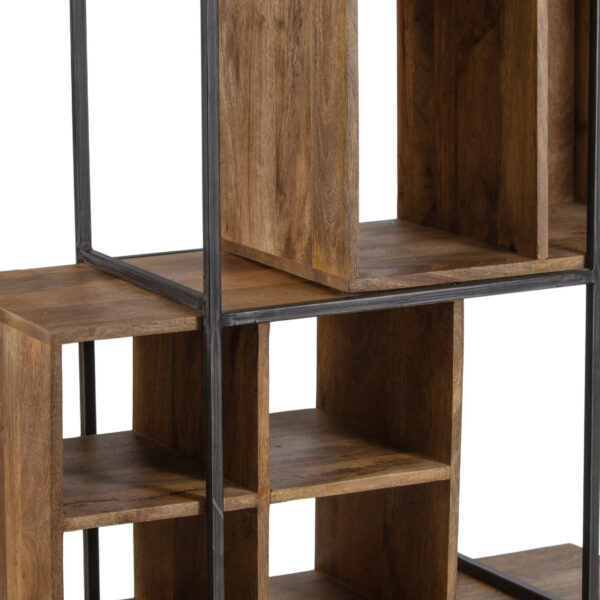 Space Mango Rough Wood Metal Frame 10 Compartment Bookshelf