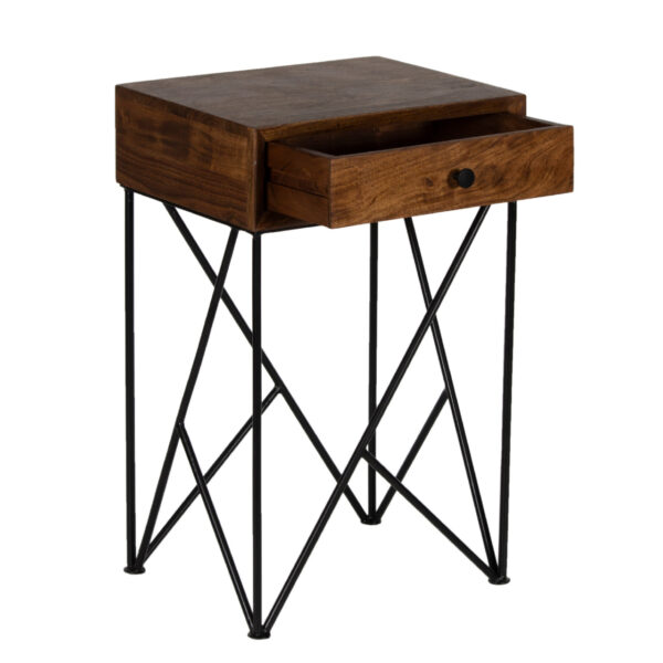 Traymore Mango Wood Drawer Metal Base Side Table