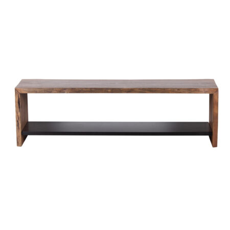 Yukon Acacia Wood Live Edge Entryway Bench with Metal Shelf