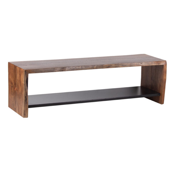 Yukon Acacia Wood Live Edge Entryway Bench with Metal Shelf